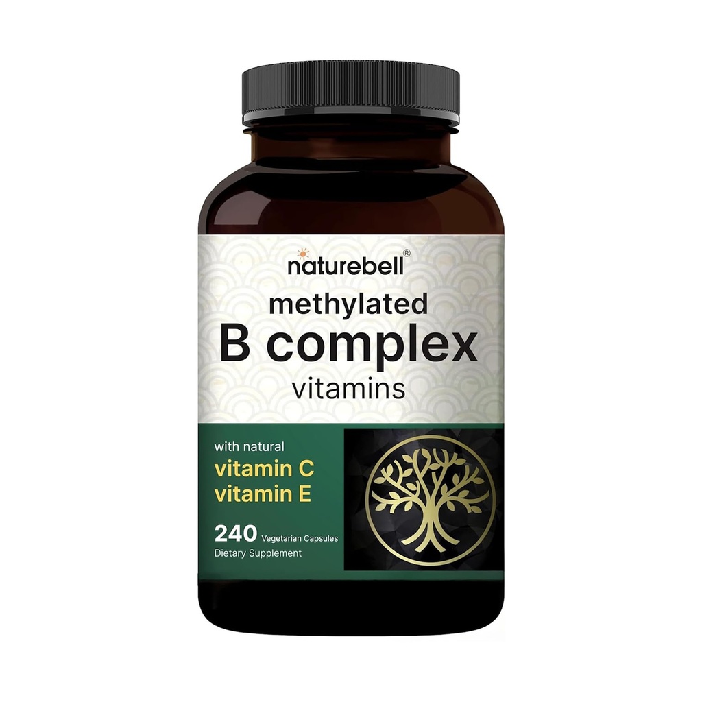 NatureBell Methylated B Complex Vitamins - 240 Vegetarian Capsules - High Bioavailability 12-in-1 Formula - for Immune Health & Energy Support* - Non-GMO & Gluten-Free