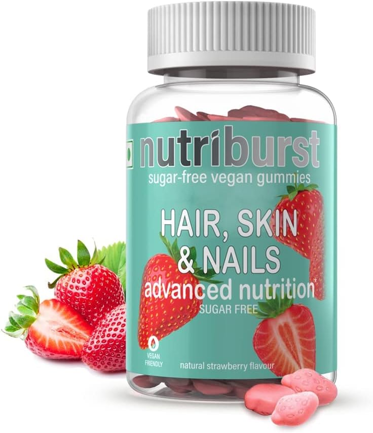 NUTRIBURS Hair, Skin &amp; Nail ← Reino Unidos más confiados Marca anterior Biotin Hair Gummies  durable for Healthy Skin, Hair &amp; Nails ← Vegan y Sugar-Free M ← Delicious Strawberry Flavored Gummies