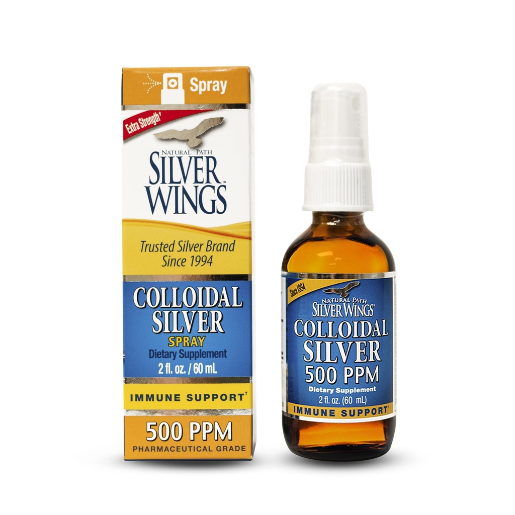 Natural Path Alas de Plata Colloidal Plata - Extra Strength Liquid Immune Support Suplemento- - 500ppm (2500mcg) - 2oz Spray