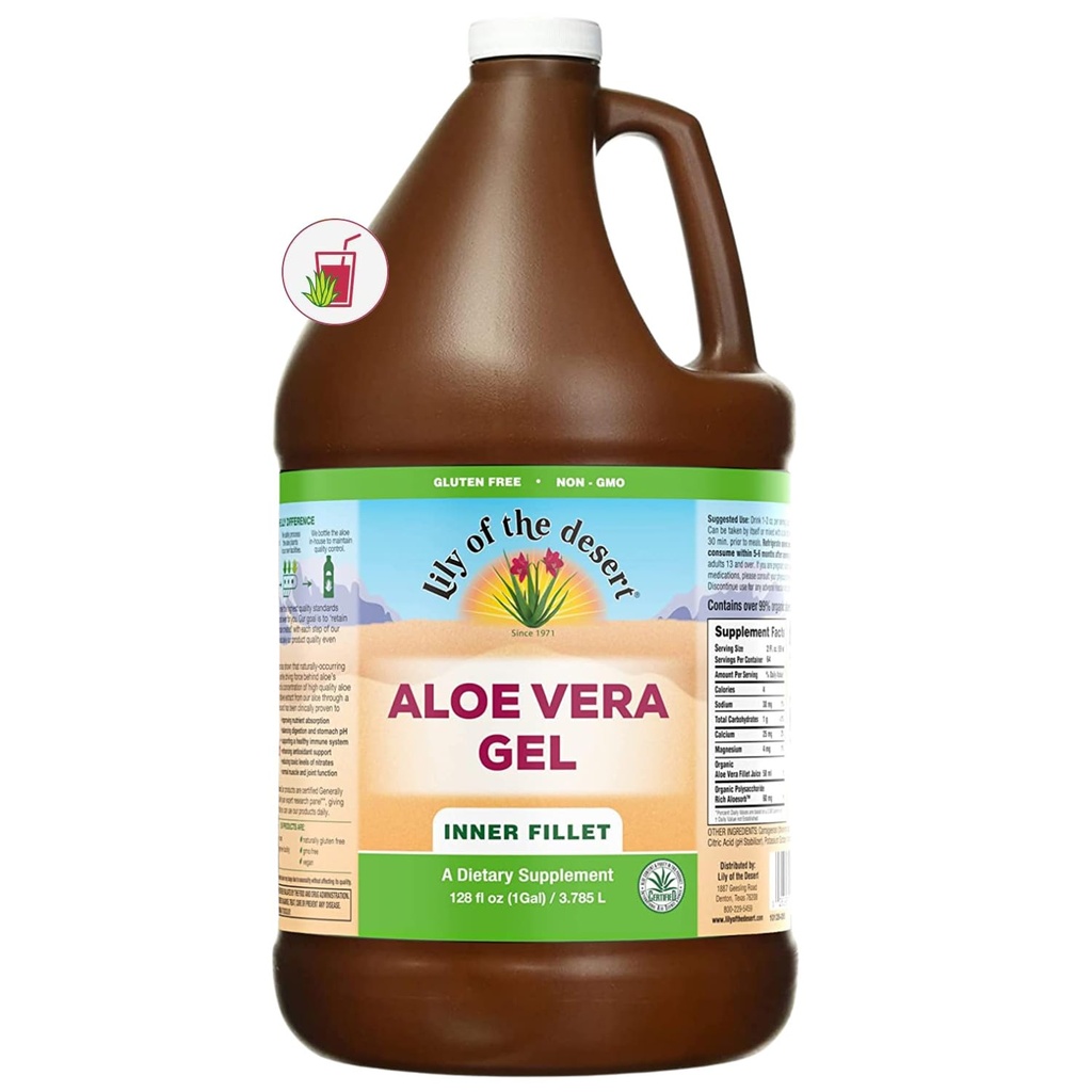 Lily of The Desert Aloe Vera Gel - Inner Fillet Thicker Consistency Aloe Vera Bebida con Vitaminas Naturales, Enzimas Digestivos para Gut Health, Stomach Relief, Wellness, Glowing Skin, 128 Fl Oz