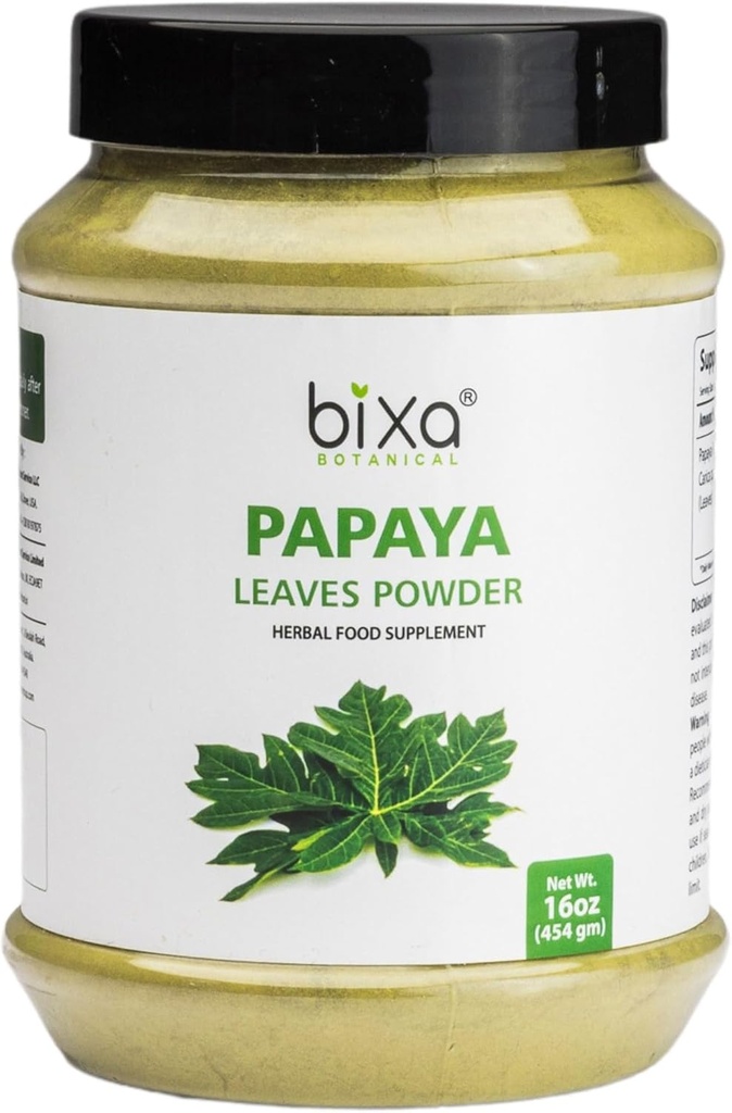 bixa BOTANICAL Papaya Leaf Powder | Carica Papaya | 1 Pound / 16 OZ | Ayurvedic Herbal Supplement | Gluten Free, Non-GMO, Steam Treated, Vegan, 100% Pure.