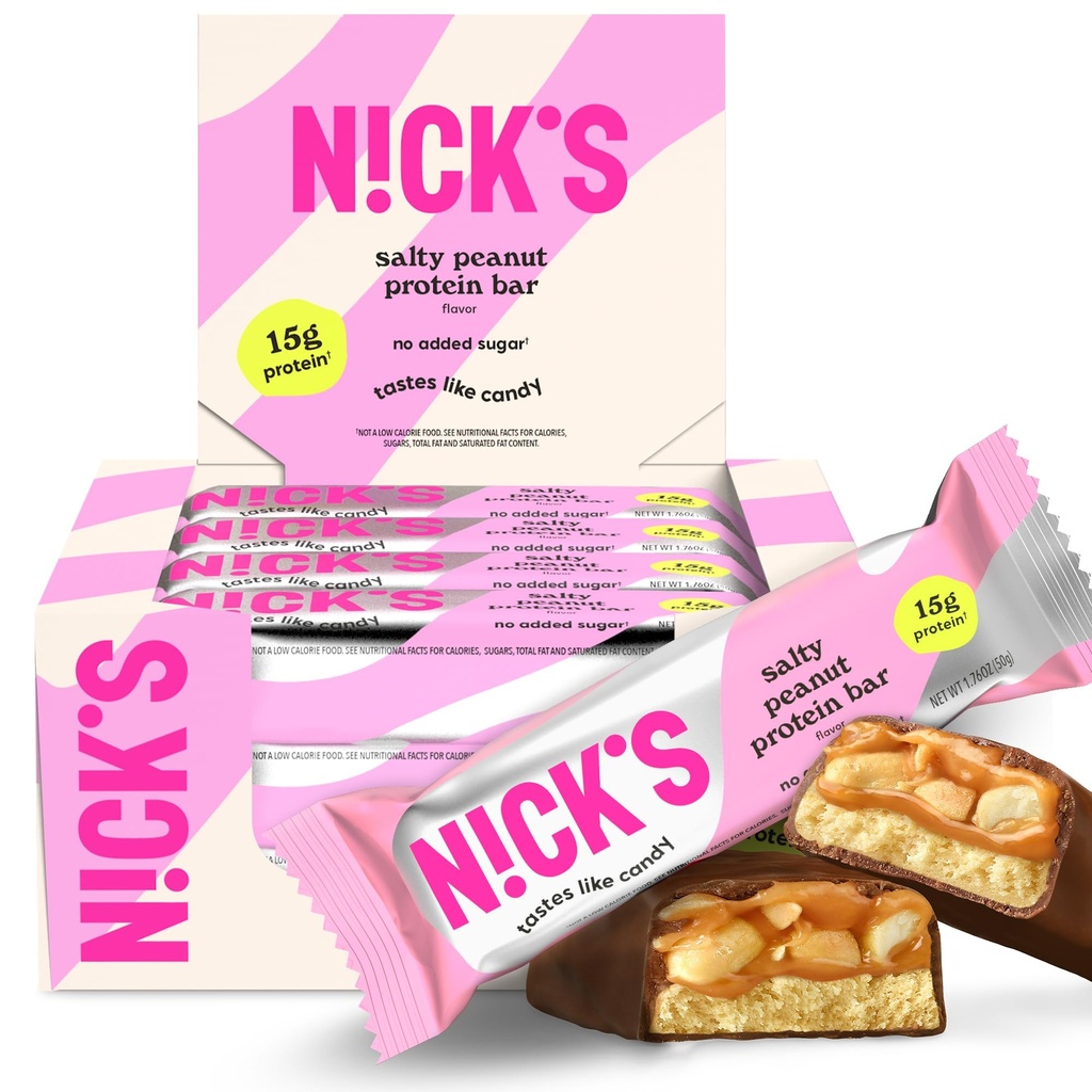 NICKS Protein Bares Chocolate Peanut tención 15g protein TENIDO 200 calorías ANTE Bajo Carb Keto Friendly Snacks No Añadido Sugar (Multipack 12 bars x 50g)