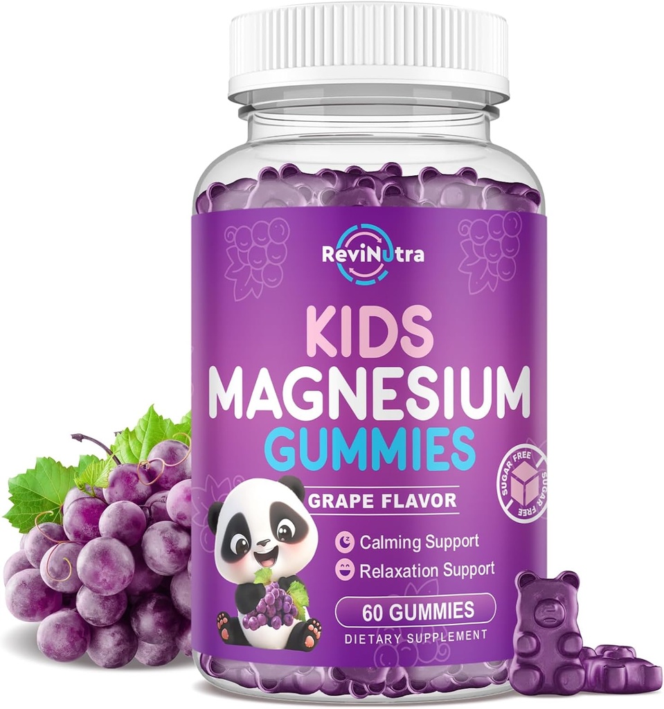 Magnesium Gummies for Kids, Sugar-Free Magnesium Citrate Gummies, Great Tasting Calm Magnesium Gummies for Adults & Kids, Support Sleep, Bone & Muscle Health, Nerve Relaxation, 60 Grape Gummies