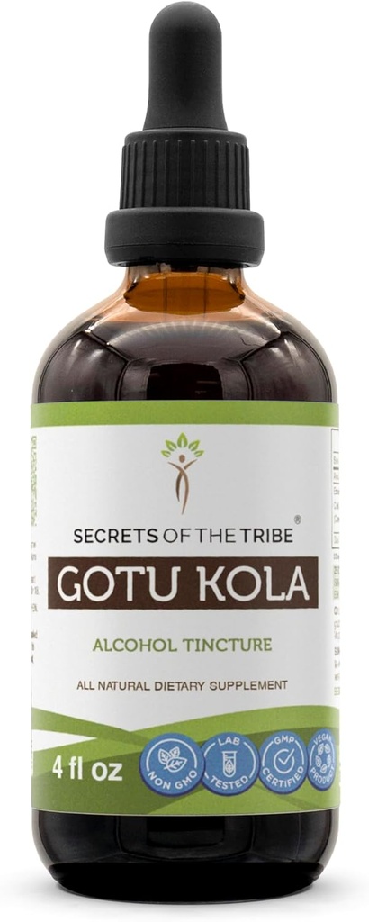 Secrets of the Tribe Gotu Kola Tincture Alcohol Liquid Extract, Gotu Kola (Centella Asiatica) Dried Herb (4 FL OZ)