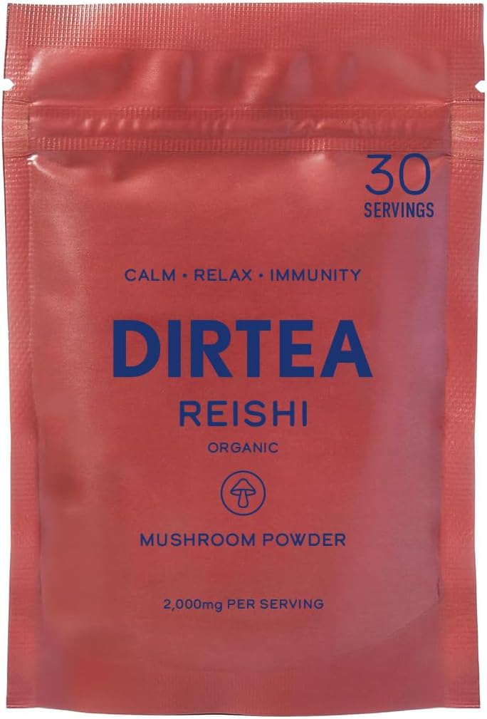 DIRTEA Reishi Mushroom Powder ← 2000mg / Serving ← Orgánica, Vegan " Non GMO Silencioso Calidad del sueño, Estrés " Inmunity Support TEN High Strength Supplement ⋅ 60g - 30 Servings