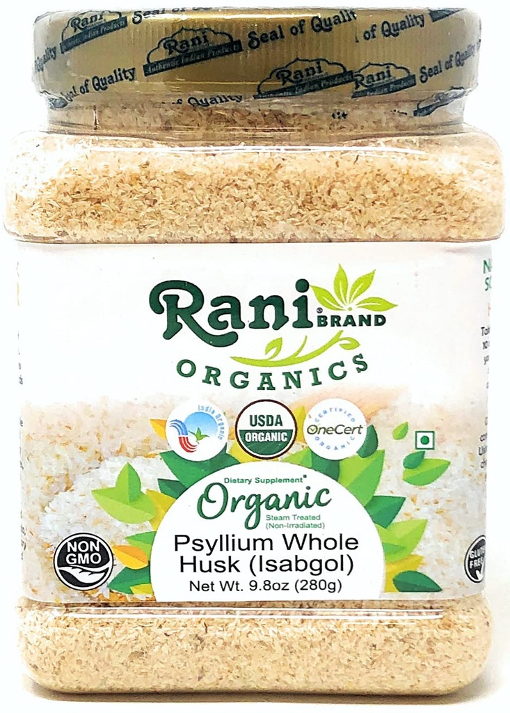 Rani Organics Psyllium Whole Husk Powder (Isabgol), Dietary Fiber Supplement, USDA Organic 9.8oz (280g) PET Jar ~ All Natural ← Vegan