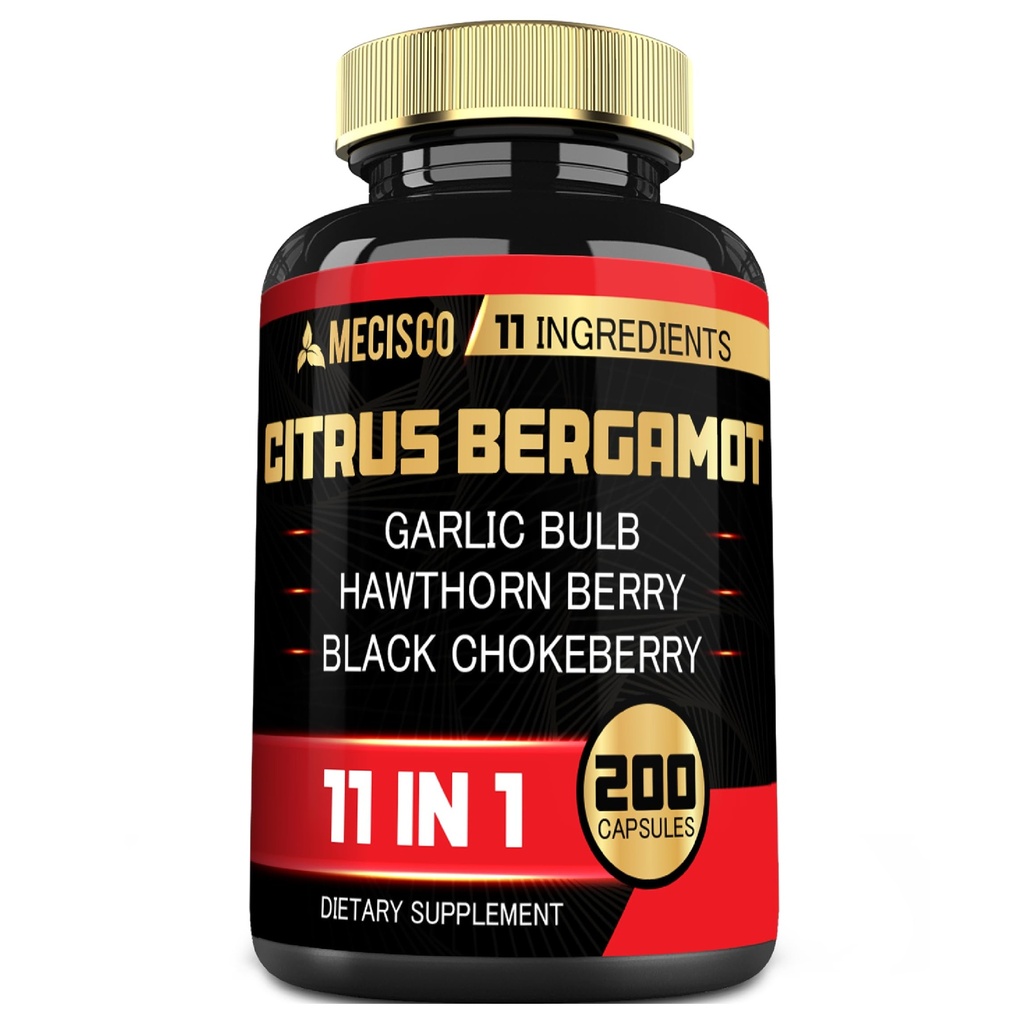 11in1 Citrus Bergamot Suplemento 1000mg con hoja de oliva, Hawthorn Berry, Guggul, Ajo y Más - Apoyo inmunidad, sistema circulatorio " Salud general - 200 cápsulas