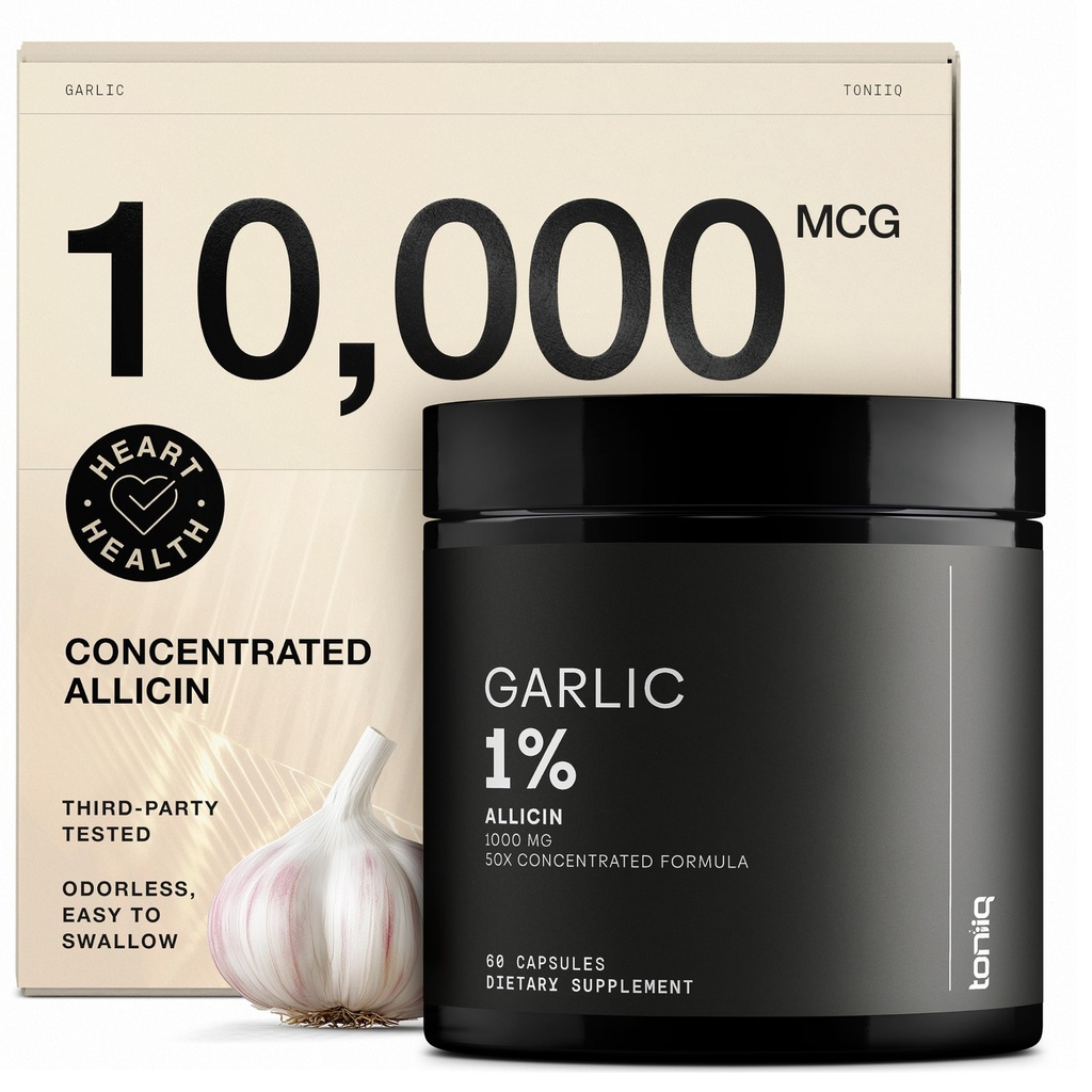 Cápsulas de ajo con 10.000mcg Allicin - Odorless - 50:1 Extracto para potencia máxima - laboratorio de terceros probado - 60 cápsulas vegetarianas