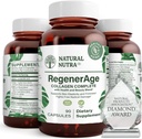 Natural Nutra RegenerAge Suplemento completo para la salud de la piel con péptidos de proteína, reduce las marcas de estiramiento, contribuye a la salud general, vitamina C, extracto de vino tinto de semillas de uva, sin gluten, 90 cápsulas.
