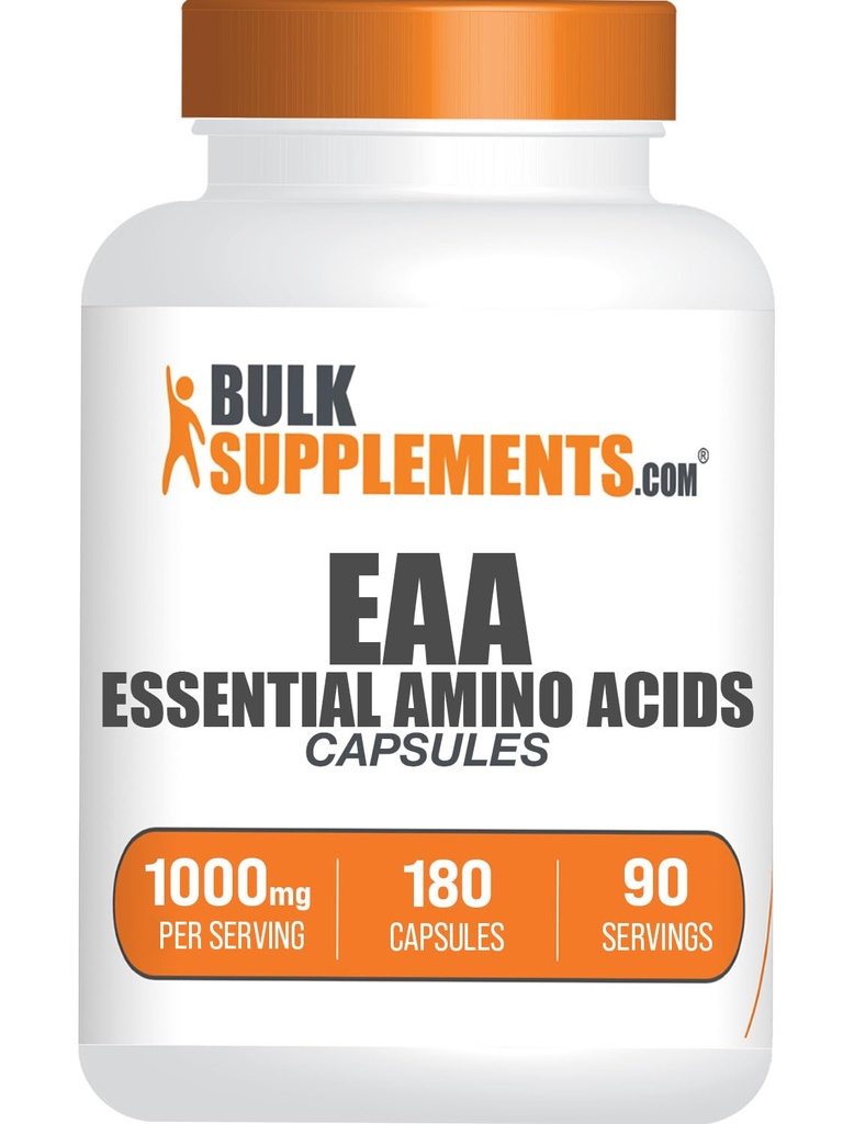 BulkSupplements.com Aminoácidos esenciales Capsules (EAA) - Suplemento Aminoácidos - EAAs Aminoácidos - EAA Capsules - 1000 mg Servir - 90 Day Supply (180 Gelatin Capsules)