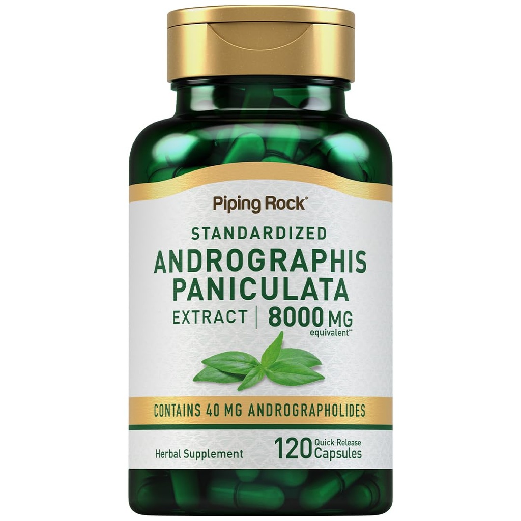 Piping Rock Andrographis Paniculata Extract  8000 mg peru 120 Capsules  Suplemento herbario estandarizado