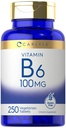 Carlyle Vitamin B6 100mg tención 250 Tablets ← Pyridoxine Hydrochloride Suplemento Silencio Vegetarian, Non-GMO, Gluten Free