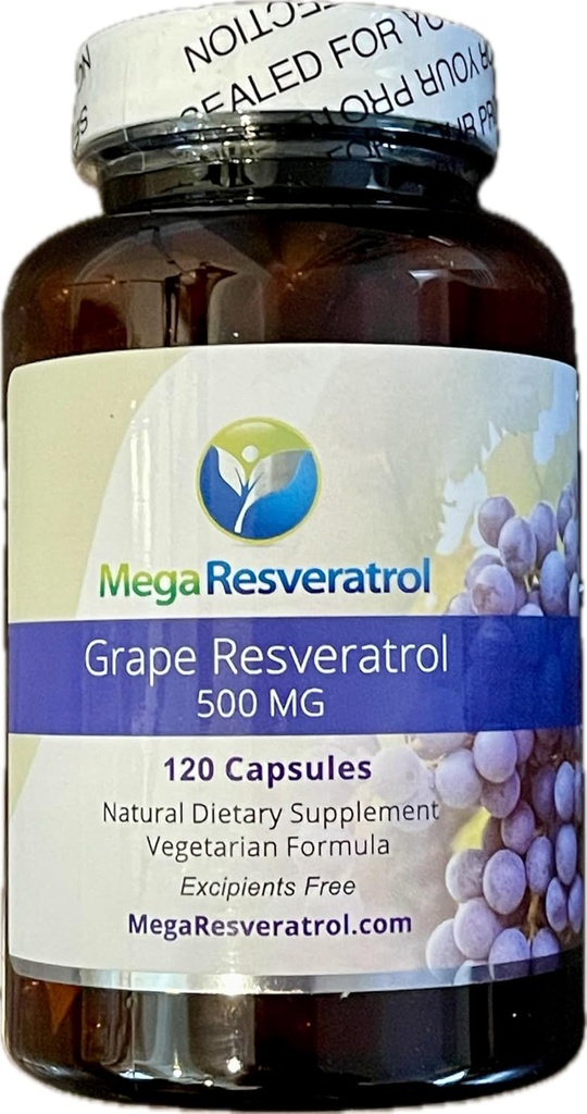 Mega Resveratrol Red Grape Skin, Piceid Resveratrol, Water-Soluble/High Absorption/Boosts Nitric Oxide. 500mg per Capsule. Purity Certified. NO Toxic “inactive” Ingredients. Keto, Vegan, Non-GMO.