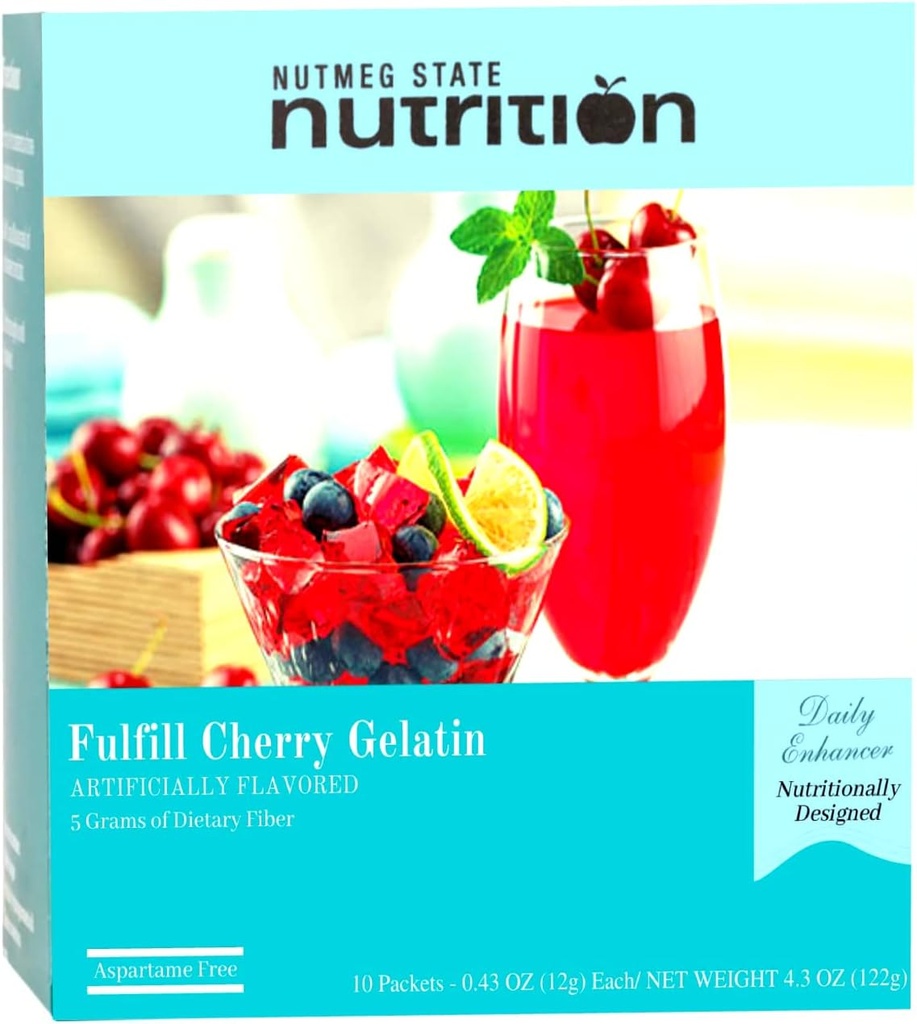 Nutmeg State Nutrition – High Fiber Drink Mix, Low Calorie, Fat Free, Decaffeinated, Sugar Free, Naturally Flavored, Ideal Protein Compatible, Aspartame Gratis, 10 Servings Por Box (Cherry Gelatin)