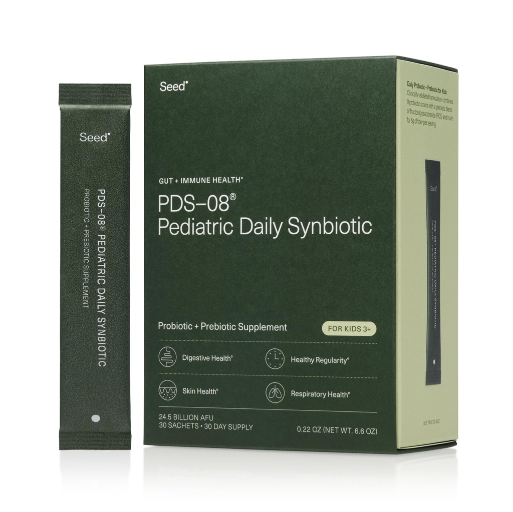 Semillas PDS-08 Pediatric Daily Synbiotic - Prebiótico con base de fibra para niños - Salud Digestiva, Regularidad, Alivio del estreñimiento - Edades 3-17 - Vegan y Establo-Stable - 30 Sachets (30-Day Supply)