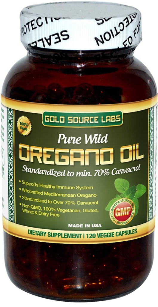Oregano salvaje cápsulas de aceite - 120 Líquido Veggie Softgels - Pure Standardized Wild Oregano Leaf Leaf Extracto ofrece 70% Carvacrol (32 mg) para el sistema inmunológico Salud - No GMO, Vegan, Gluten Gratis