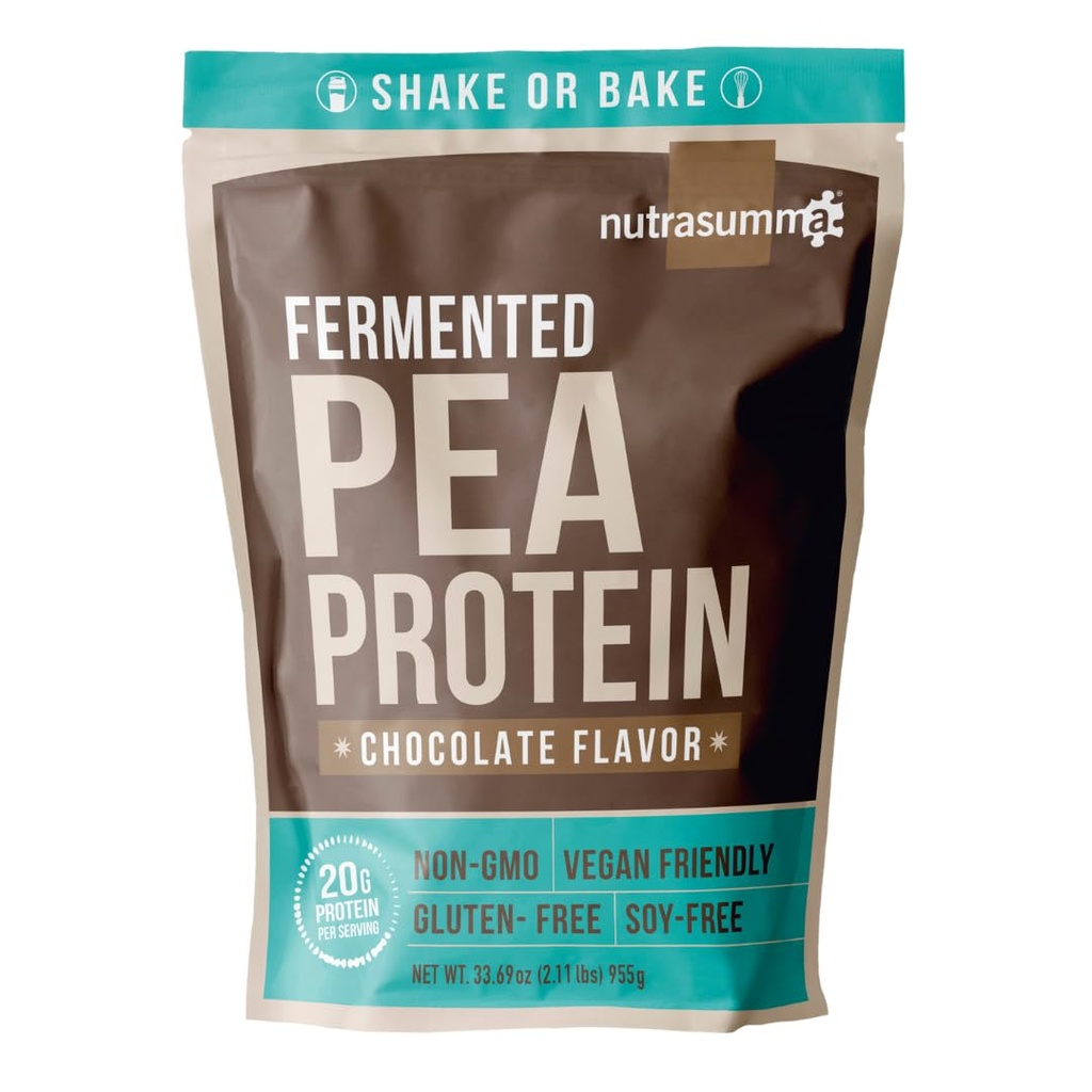 Nutrasumma Pea Protein Powder, Flavor de Chocolate Vegan, 100% Planta Basada, No Dulces Artificiales, No GMO, Sin gluten &amp; Soy Gratis, 2.11 LB