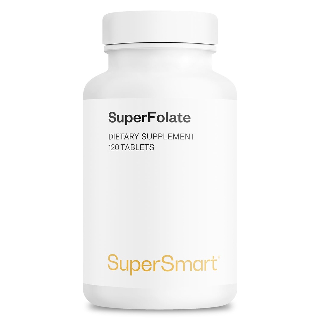 SuperFolate SuperFolate 400mcg / 4g por día (Patented & Bioavailable) - Quatrefolic 5-MTHF Suplemento - Active Folate Vitamin B9 ← Non-GMO & Gluten Gratis - 120 Tablets