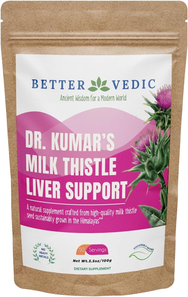 Leche Thistle Max - Soporte para el hígado - Powder de carburante de leche puro - Silymarin, Suplemento Herbal tradicional Ayurveda - Vegan, seco solar, sin conservadores - 3.53 oz - 50 Servimientos