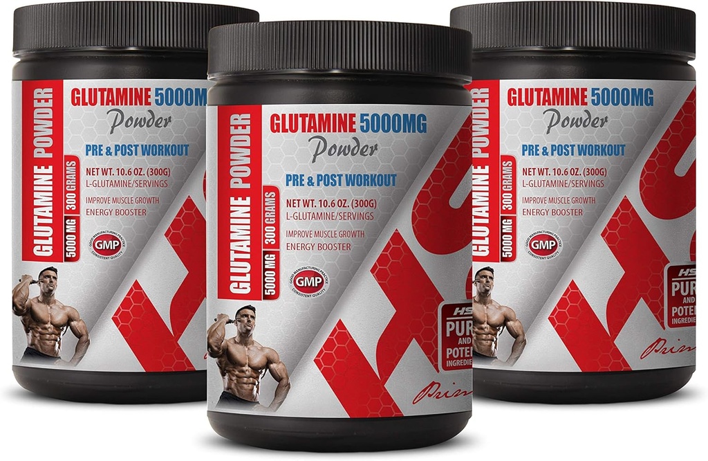 Aminoácidos de recuperación muscular - PRE &amp; Post Workout - GLUTAMINE Powder 5000MG - glutamina Powder Non-GMO - 3 Cans 900 Grams
