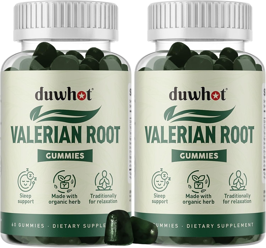 Valerian Root Gummy, Orgánica Valerian Root for Sleep &amp; Stress Relief, Mejorada con flores de manzanilla para adultos, Niños bienvenidos, Apple Flavor, 120 Condes