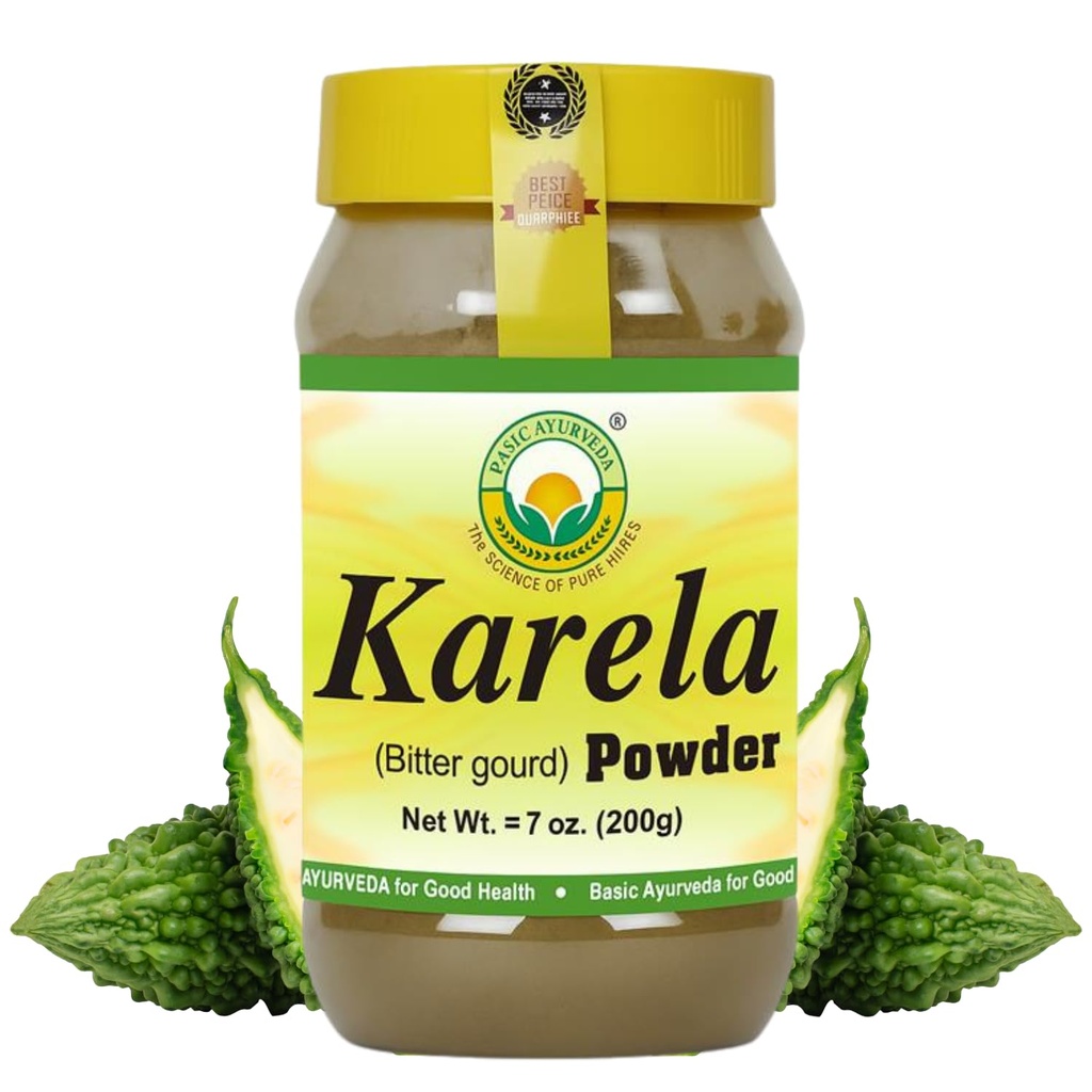 BASIC AYURVEDA Karela Powder – 7.05 Oz (200g) TENIDO 100% Natural Bitter Gourd Powder ANTE Rich in Antioxidant TEN Ideal para las comas herbales, cocina y juicios TENIDO TERMINADO &amp; Gluten Free