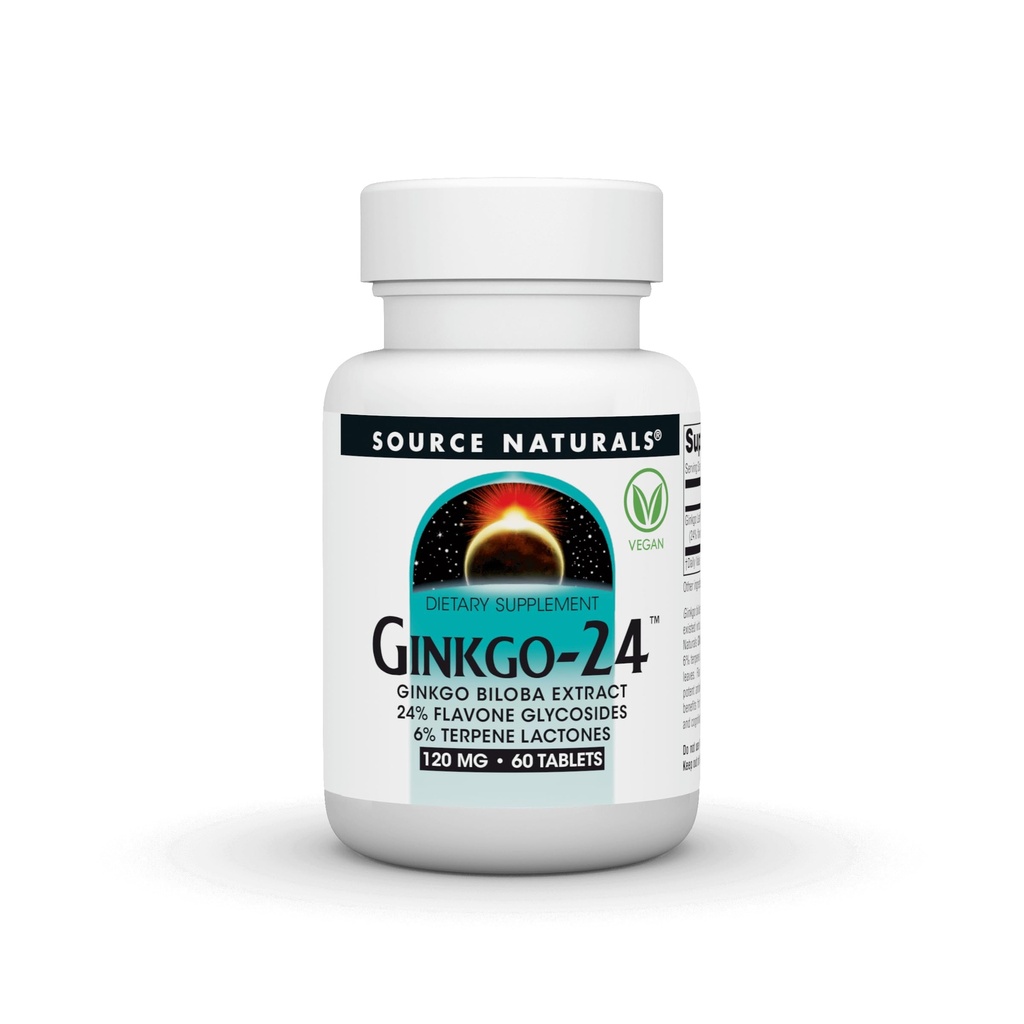 Fuente Naturales Ginkgo-24 - Ginkgo Biloba Extracto 120 mg Apoyo a la Acusidad Mental - 60 Tabletas