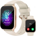 RUIMEN Smart Watches for Women Men (Answer/Make Calls, 2 Bands Included), 1.8" Smartwatch for iOS/Android Phones, Fitness Tracker Heart Rate/Sleep Monitor Digital Watch Waterproof Milky White