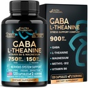 GABA L-Theanine 900 mg - Made in USA - Magnesium | Vitamin B6 - Calm, Sleep, Relaxation & Mood Support - 750 mg Gamma AminoButyric Acid, 150 mg L-Theanine - Non-Habit Forming, Vegan - 120 Capsules