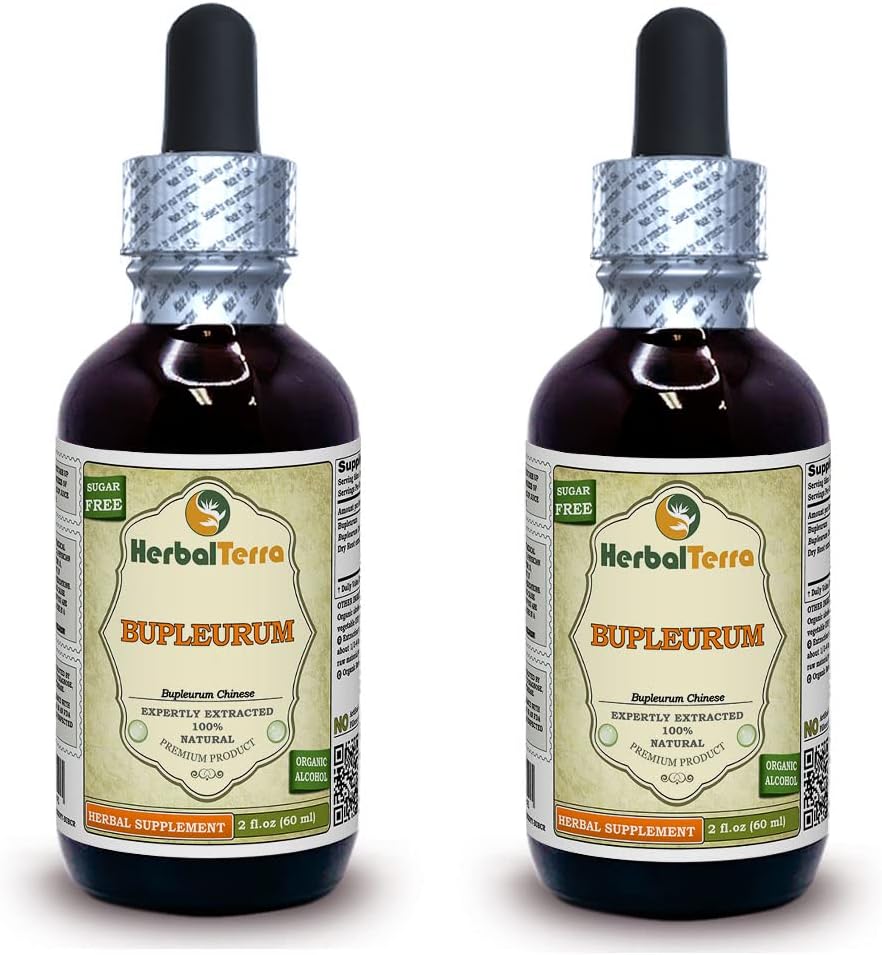 Bupleurum (Bupleurum Chinense) Tintura, Extracto líquido de raíz seca orgánica (Marca Marca: HerbalTerra, Proudly Made in USA) 2x2 fl.oz (2x60 ml)