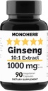 MONOHERB Ginseng Extract 1000 mg - 90 Vegetarian Capsules