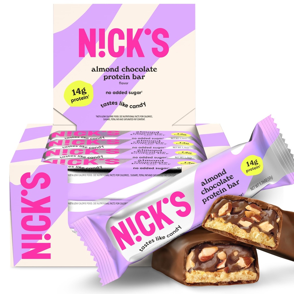 Las barras de proteína de Nick Chocolate ← High Protein ← Lowcalories TEN Low Carb Keto Friendly Snacks No Añadido Sugar (Multipack 12 bars x 50g) (12 Conde (Pack of 1), Almond Chocolate)