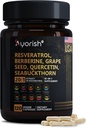 Resveratrol Suplemento  Berberine Grape Seed Extract Quercetin Green Tea Extract Acai Noni Polyphenol Supplement for Women &amp; Hombre, N-Acetyl Cysteine NAD Booster 120 Count