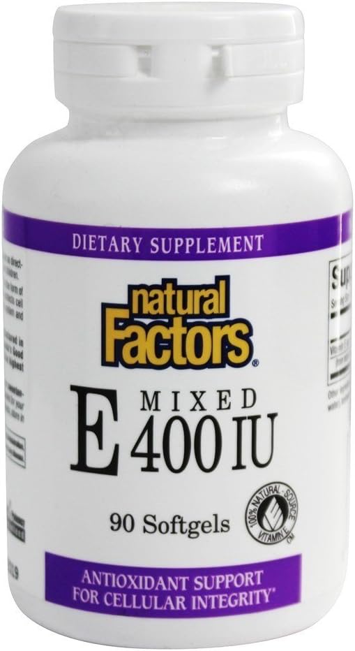 Factores naturales Vitamina E Mezclada 400 UI, Antioxidante Soporte para Integridad Celular, 90 Softgels