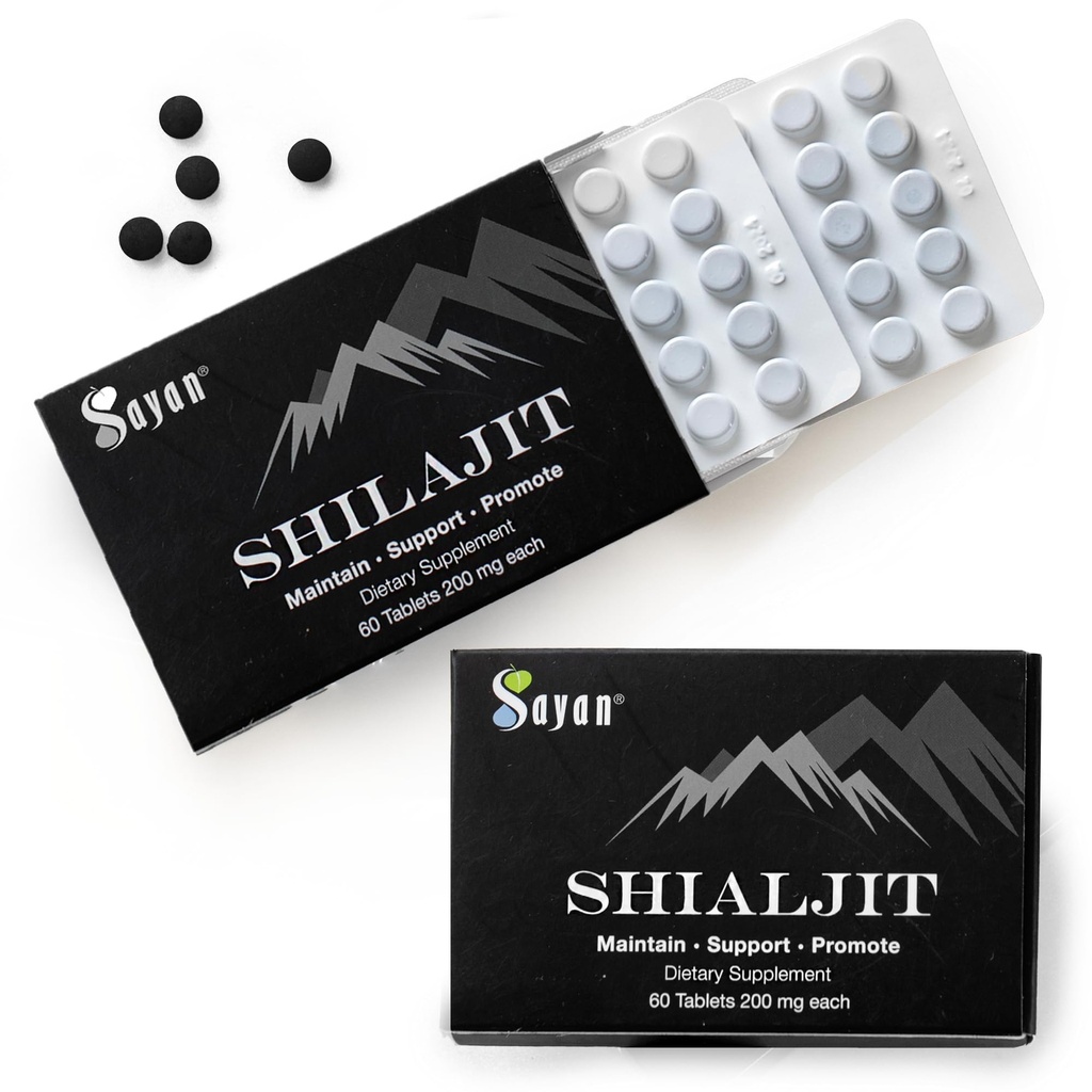 Sayan 100% puros cuadros Shilajit, 24.000 mg Suplemento de alta potencia, más eficaz que el resina " cápsulas, 85+ Minerales de rastros provenientes de 10.000ft Lab-Tested for Purity. 120 Tablets, 2-4 Month Supply