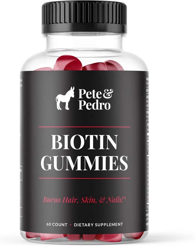 Pete " Pedro BIOTIN Gummies for Hair, Skin " Nails Growth for Women " Hombres tóxicosHair Grow Supplement for Stronger Skin, " Nails  durable Cherry Biotin Gummy 5000mcg Por Serving Silencio Visto en Shark Tank, 60 Conde