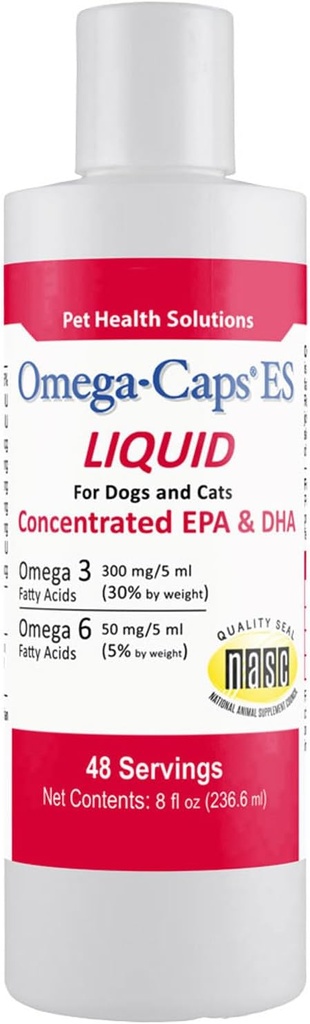 Liquid for Dogs and Cats High Potency Omega-3 and Omega-6 Fatty Acids Concentrated EPA and DHA Fish Oil Supplement Vet Formulated Made in USA Skin Coat Joint and Heart Health 8 fl oz 48 Servings