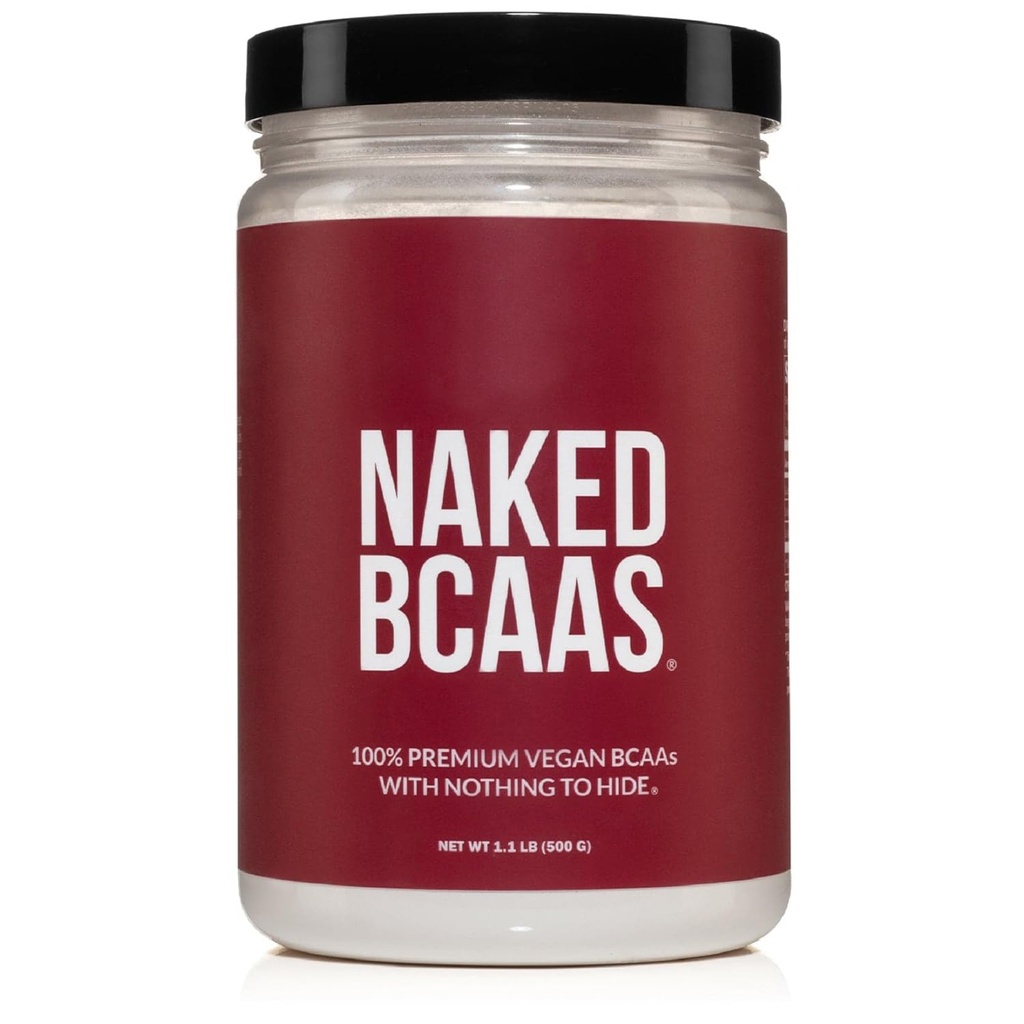 NAKED BCAAs Amino Acids Powder, Sólo 1 Ingrediente, Puro 2:1 Fórmula, Vegan Unflavored Cadena Aminoácidos, Instantized All Natural BCAA Suplemento - 500 Gramos, 100 Servimientos