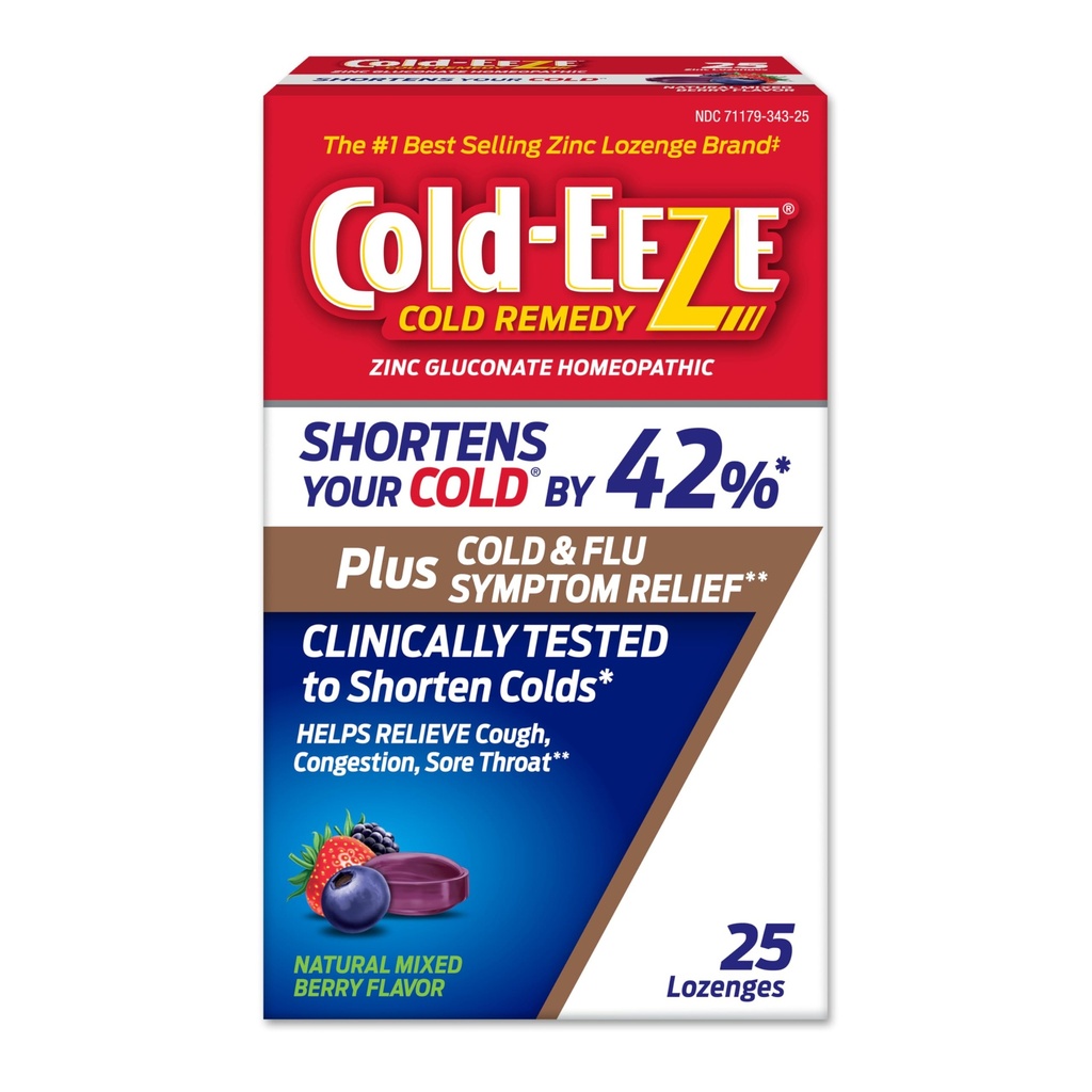 Cold-Eeze Plus Natural Mixed Berry Cold " Flu Zinc Lozenges, Multi-Symptom Relief, Homeopathic Cold Remedy, Reduce la duración del frío común, Sambucus Nigra para aliviar los síntomas del frío " , 25 Ct