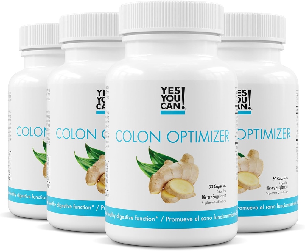 Yes You Can! Probiotics Colon Optimizer Supplement - Gut Health and Stomach Supplement for Men and Women, Organic Probiotics with Ginger and Peppermint for Digestive Health, 30 Capsules - 4 Pack