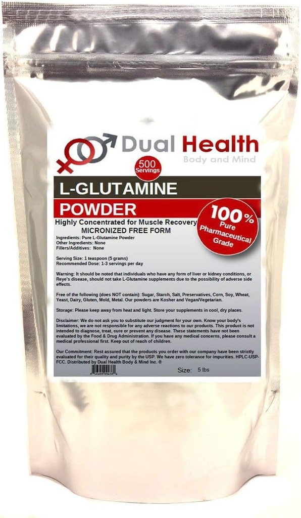L-Glutamina (5 lbs) Pure Powder 5000mg Formulario libre Suplementos a granel, Hecho en EE.UU., Immune Digestion GI Support Leaky Gut Health Muscle Energy Stamina Fuerza