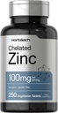 Horbäach Chelated Zinc Supplement 100mg TENIDO 250 Tablets TEN High Potency & Superior Absorption TEN VÍgetarian, Non-GMO, Gluten Free