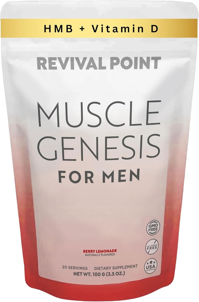 Muscle Genesis HMB and Vitamin D3 Supplement with Clinically Studied myHMB, Calcium and VIT C – 5000mg Per Serving – Promotes Recovery, Lean Muscle Mass, and Healthy Aging in Men
