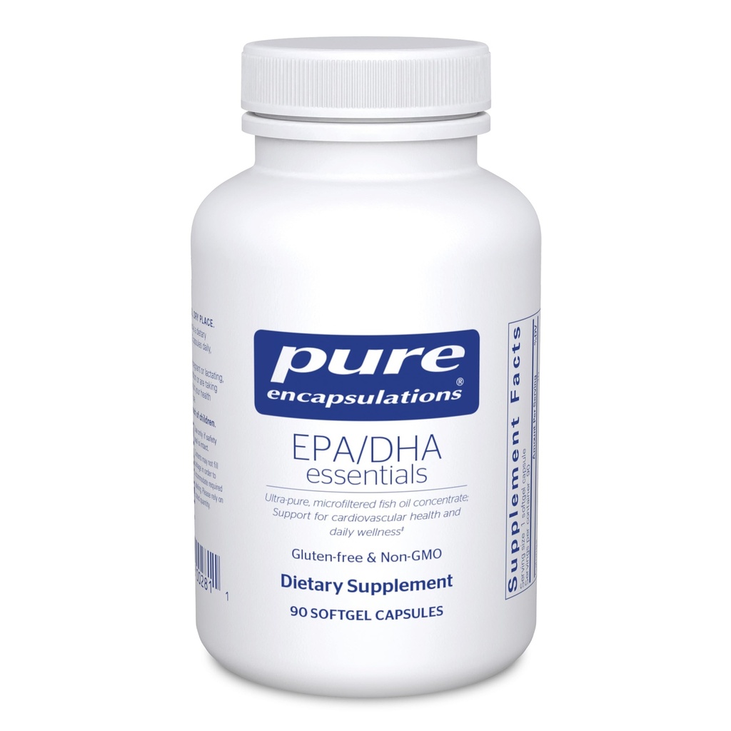 Encapsulaciones puras EPA/DHA Essentials - Fish Oil Concentrate Supplement to Support Cardiovascular Health - Premium EPA & DHA Supplement with Omega 3-90 Softgel Capsules