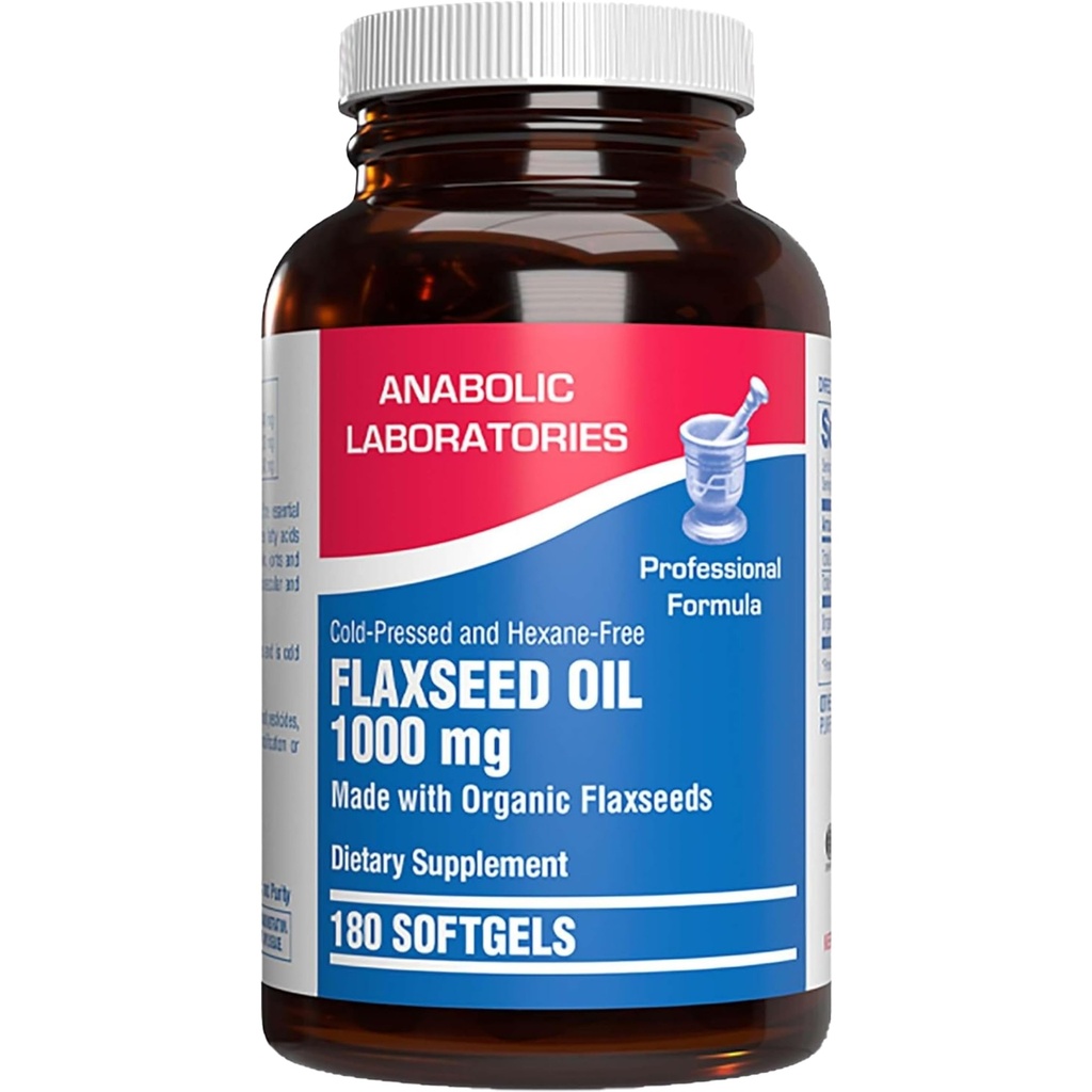 Cold Presionado Aceite de Flaxseed Orgánica 1000mg Softgels - No GMO Aceite de semilla de Flax Orgánica Rico en Occurring natural Omega 3 6 9 para beneficios completos del cuerpo - Fish Free Omega 3 Suplemento (180 Softgels)