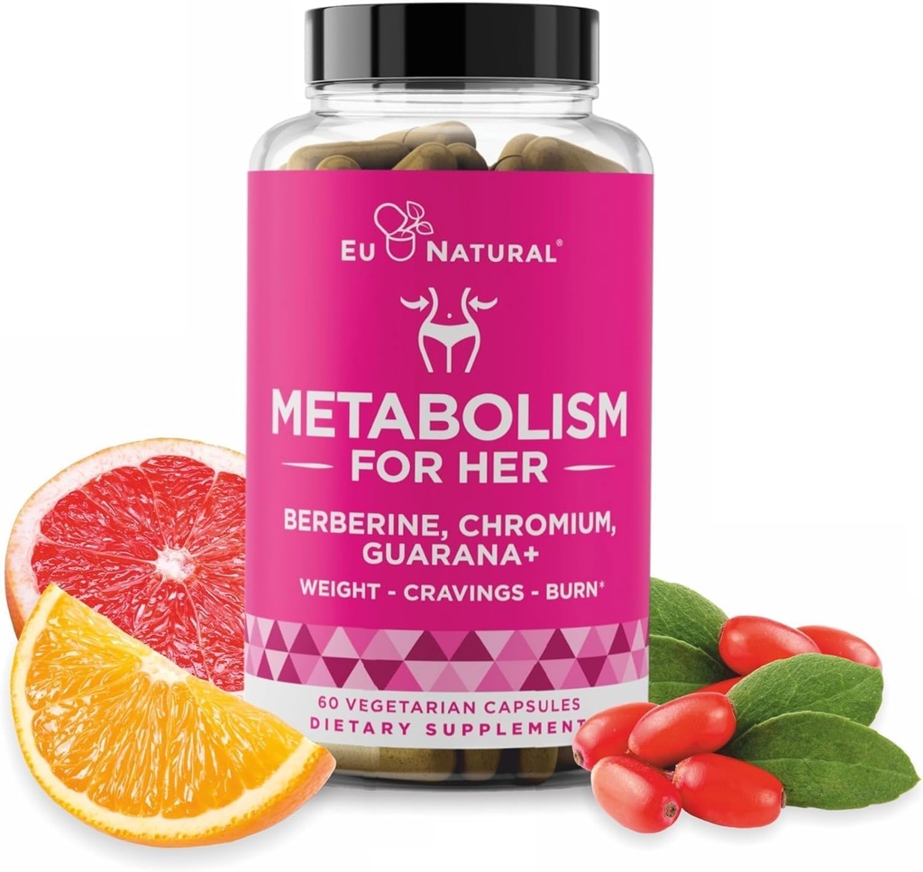 Metabolismo para Ella - Appetite &amp; Metabolismo Apoyo para Mujeres - Curb Cravings, Reducir la ingesta calórica " Promover sentimientos de plenitud - Berberina, Chromium Picolinate " Guarana - 60 Veg Capsules