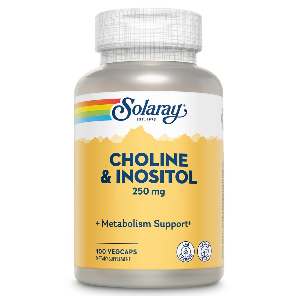SOLARAY Choline &amp; Inositol 250 mg ← Combo de dos niveles para el metabolismo de grasa saludable, función cerebral Apoyo TEN 100 VegCaps