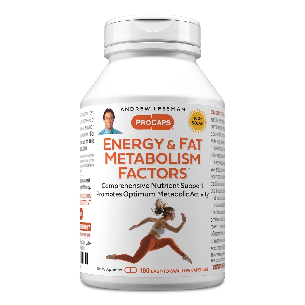 ANDREW LESSMAN Energy and Fat Metabolism Factors 180 Capsules - Promotes Optimum Fat Burning and Energy Metabolism, with Carnitine, Green Tea, Guarana, Ginseng, B-Complex. Cápsulas fáciles de absorber