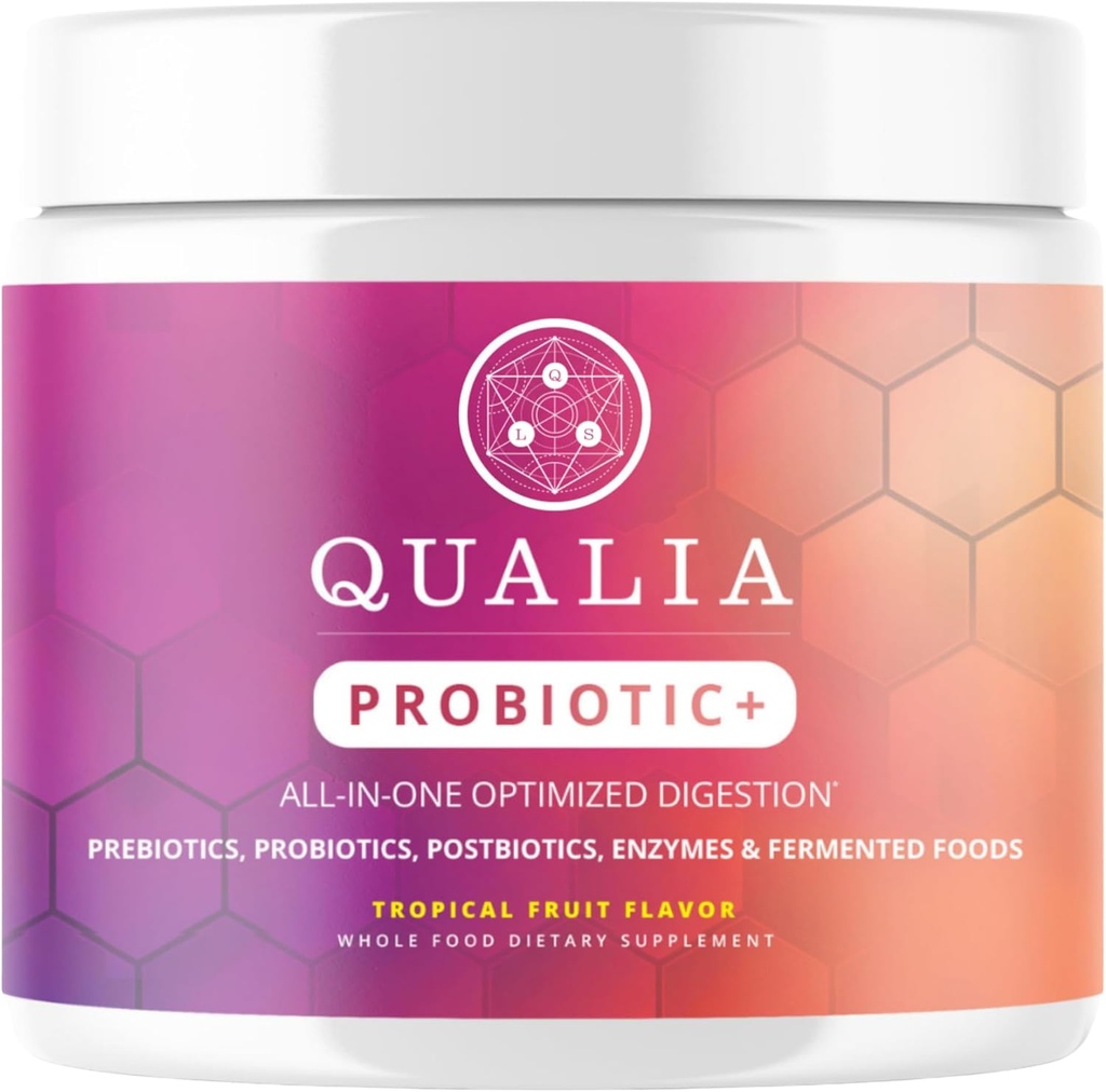 Qualia Probiótico - 28 Probióticos, Prebióticos y Postbióticos Basados en Ciencias. Total Gut Support. Soothes Digestive discomfort. Fuente ética. Promueve el crecimiento de Akkermansia. Suministro de 1 mes