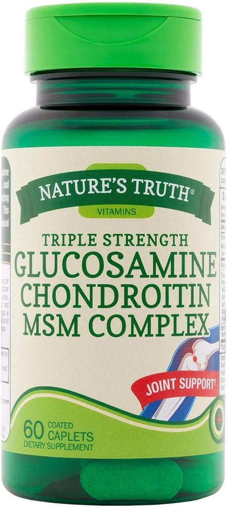 Nature's Truth Triple Strength Glucosamine Chondroitin MSM Complex Dietary Supplement - 60 Coated Caplets, Pack of 2